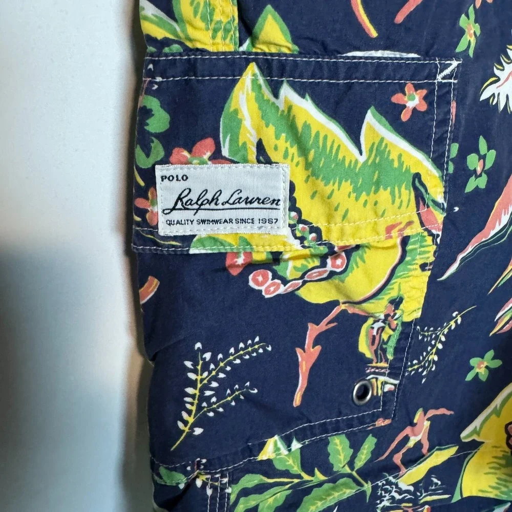 Polo Ralph Lauren Swim Trunks Mens Small Navy Hawaiian Beach Shorts Tropical 9